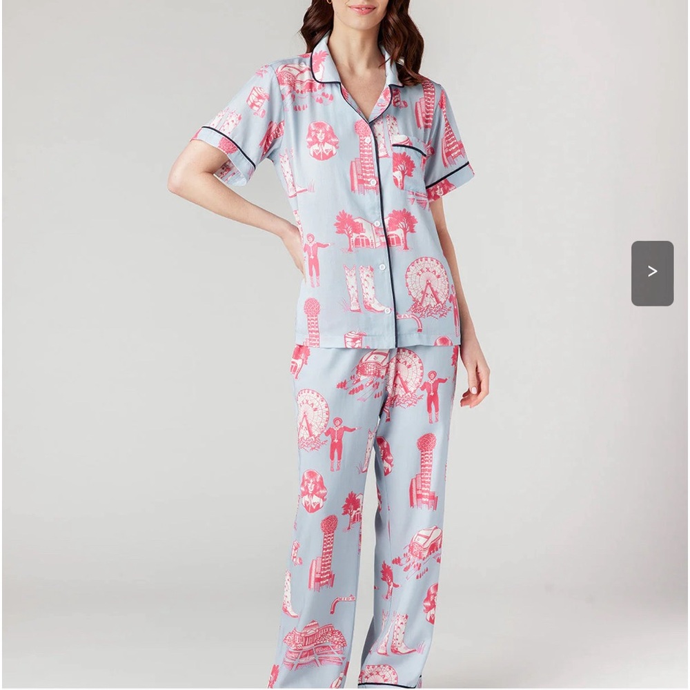 Katie Kime Dallas Toile Pajama Pants Set Blue and Pink